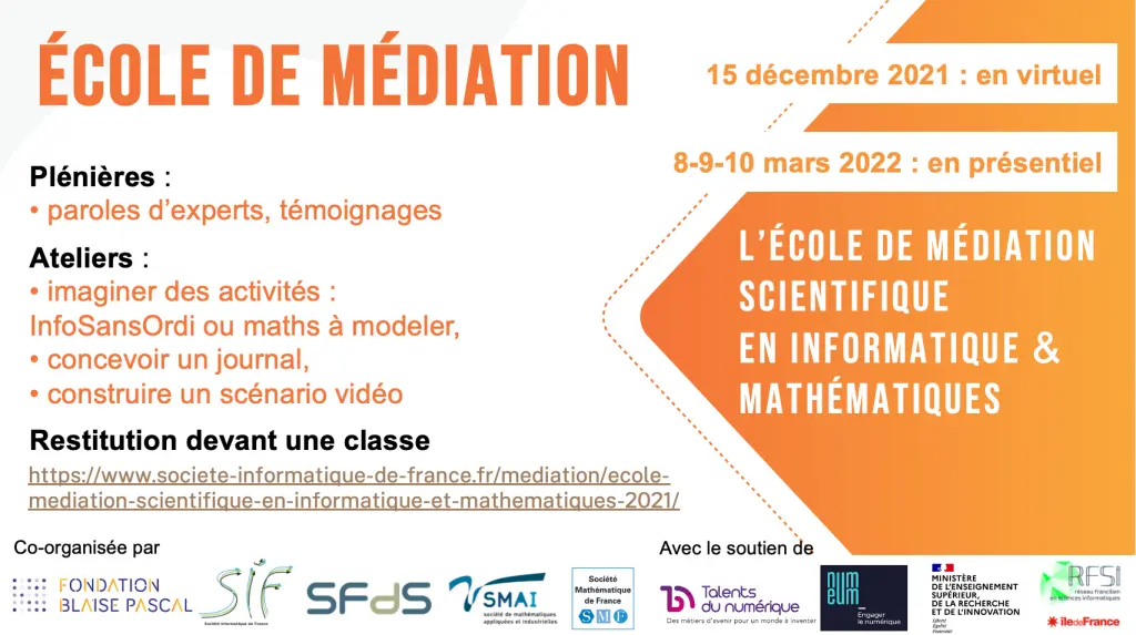 École « médiation scientifique en informatique et mathématiques » 2022